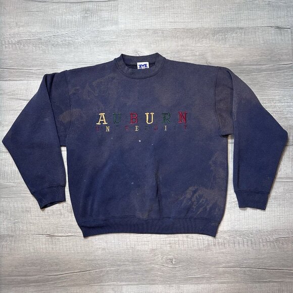 Vintage 90s Auburn University Tigers Crewneck Sweatshirt Embroidered Navy Size L - Picture 1 of 10